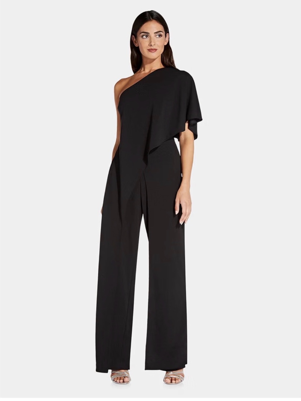 Adrianna Papell Black One-Shoulder Wide-Leg Jumpsuit